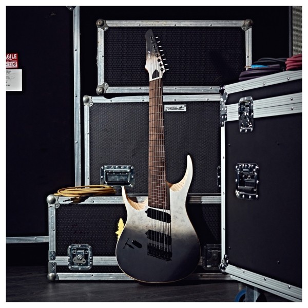 G4M 529 Left Handed Fanned Fret 8-String Electric Guitar, White Fade