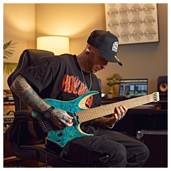 G4M 529 7-String Headless Electric Guitar, Trans Blue