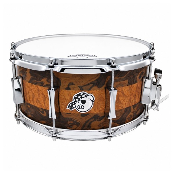 Pork Pie 14" x 7" "Macchiato" 8-Ply Maple Snare Drum, Burled Walnut / Sapelle Stripe Finish
