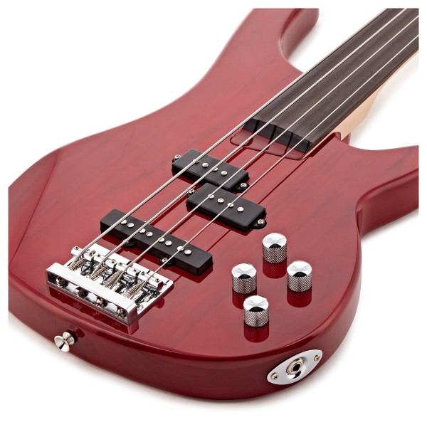 Chicago Fretless Bass Guitar by Gear4music, Trans Red