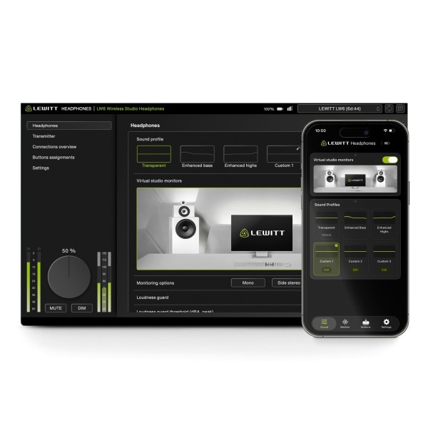 Lewitt LW6 Wireless Studio Headphones - App with Phone