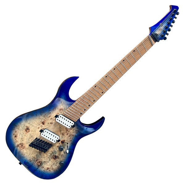 Spira Guitars S-457 Multiscale Poplar Burl, Trans Blue