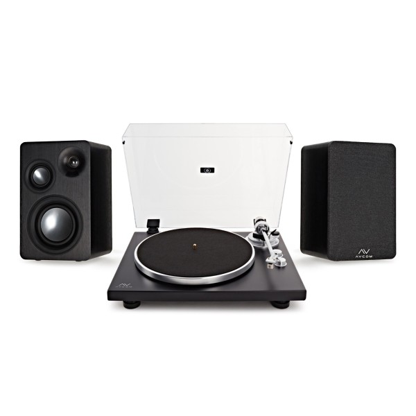 AVCOM 3-Way Active Stereo System With Moving Magnet Stylus Equiped Turntable Bundle