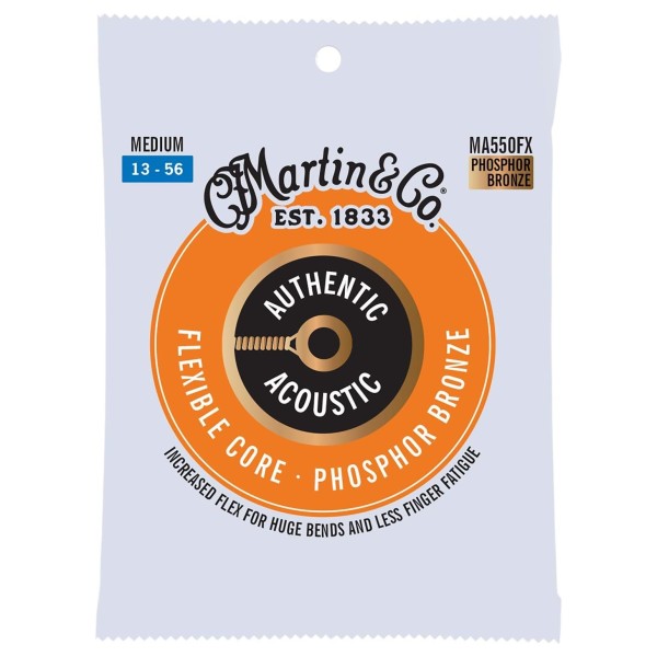 Martin MA550FX Authentic Acoustic Flexible Core Phosphor Bronze Strings, 13-56