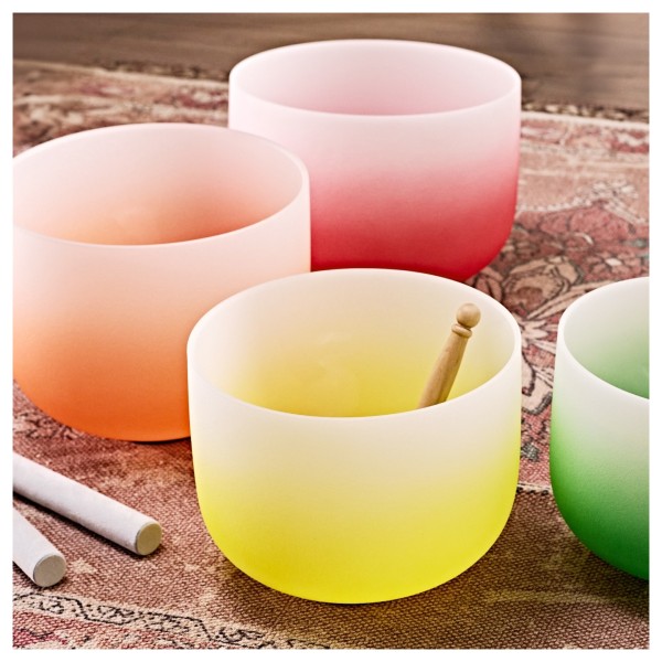 Gear4music Life Seven Piece Crystal Singing Bowl Set & Bags, 432Hz, Colour Frosted
