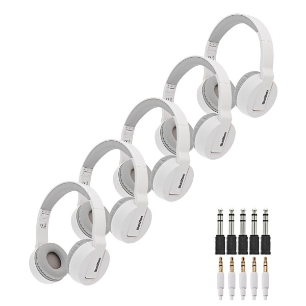 SubZero SZ-H100 Stereo Headphones, White, Pack of 5