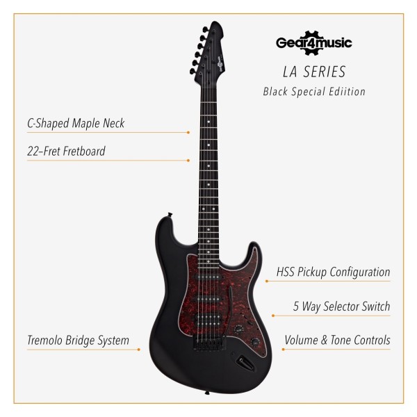 LA Electric Guitar by Gear4music, Black Special Edition