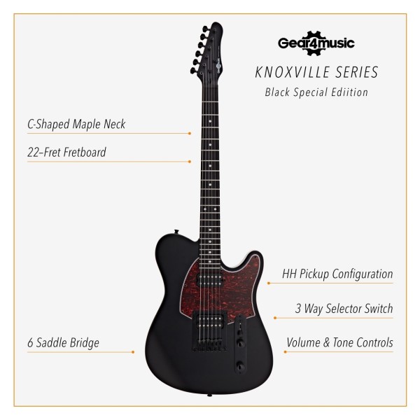 Knoxville Electric Guitar Black Special Edition, 10W Guitar Amp & Accessory Pack
