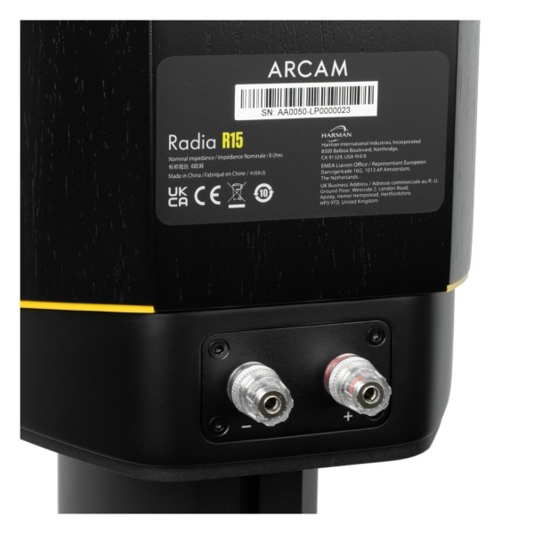 Arcam Radia R15 Bookshelf Speakers (Pair), Black - termiinals