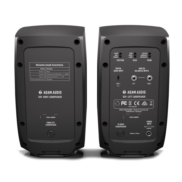 Adam Audio D3V Desktop Studio Monitor System, Black - Rear