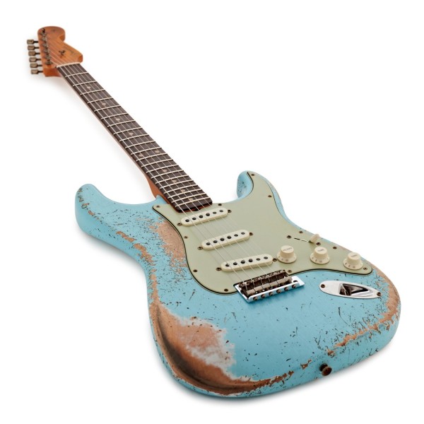 Fender Custom Shop Limited Edition 62/63 Stratocaster Super Heavy Relic, Daphne Blue - angled shot