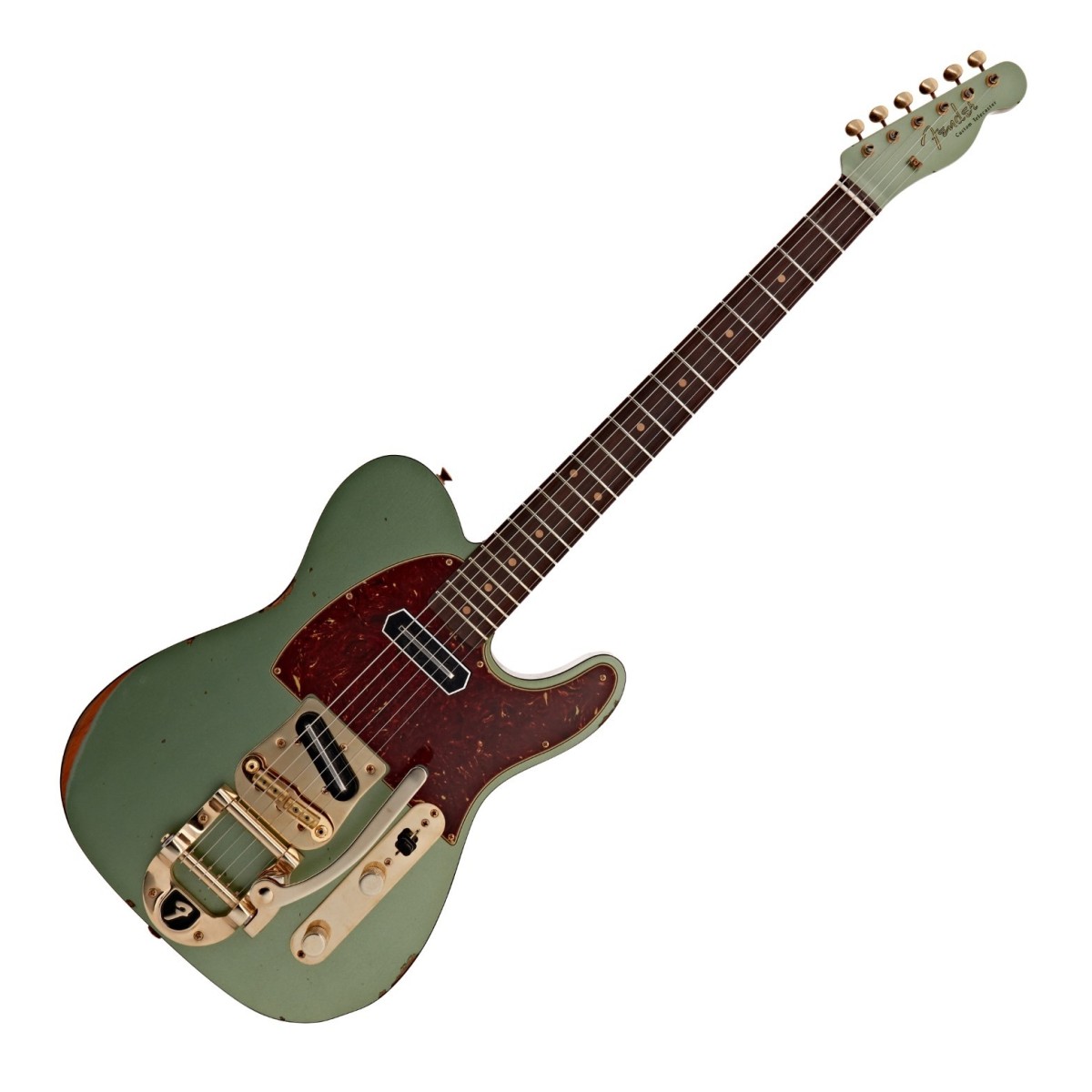 Fender Custom Shop LE Bow Tie Telecaster Custom Relic with Gold Hardware Aged Sage Green Metallic