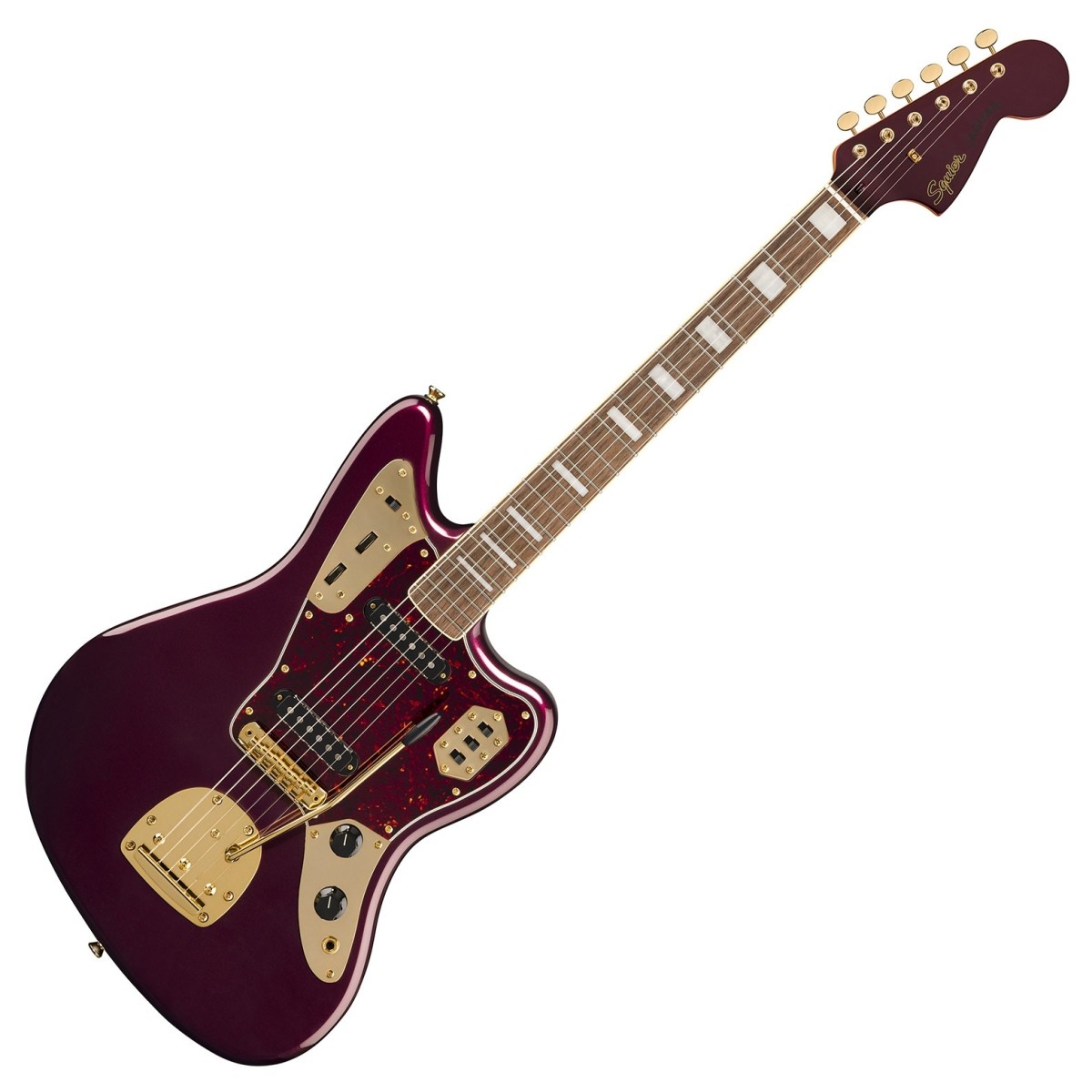 Squier FSR Classic Vibe 70s Jaguar in Oxblood with Matching Headcap and Gold Hardware