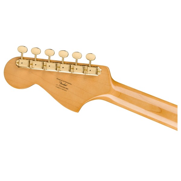 Squier FSR Classic Vibe Bass VI in Oxblood with Matching Headcap and Gold Hardware - back of headstock