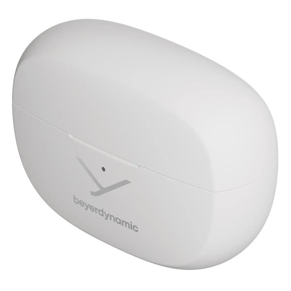 Amiron Zero Wireless Bluetooth Earbuds, White - Charging Case Angled