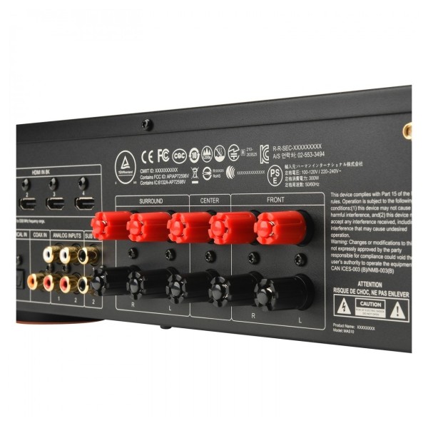 JBL MA510 5.2 Channel 8K AV Receiver, White rear terminals 