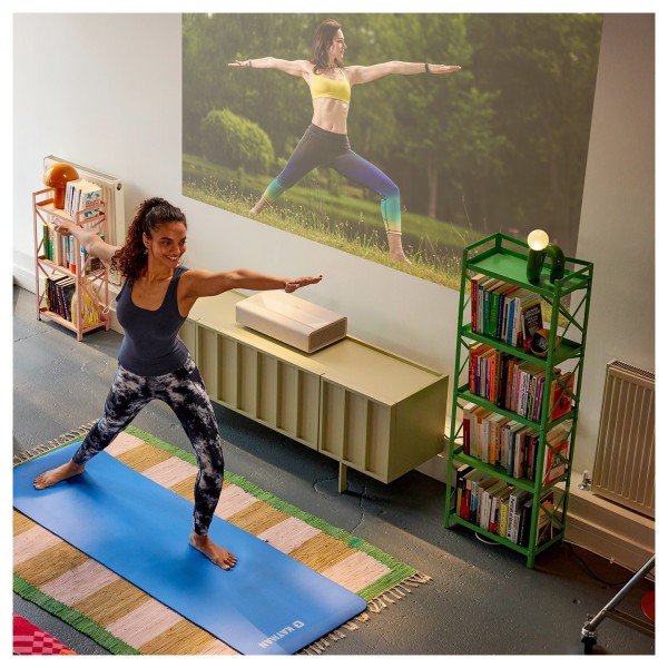 XGIMI MIRA Pro 4K UHD HDR Smart Ultra Short Throw Projector - lifestyle yoga 