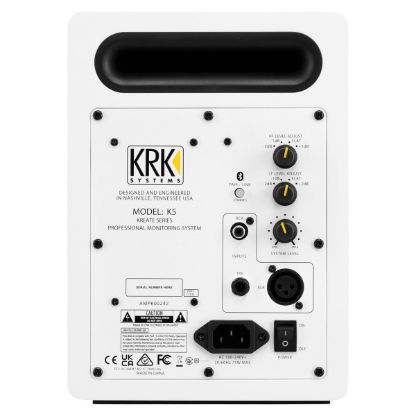 Kreate 5 Studio Monitor, White - Rear