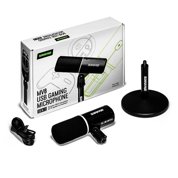 Shure MV6 Gen 2 Dynamic USB-C microphone for PC gamers & streamers, Black, Included Items