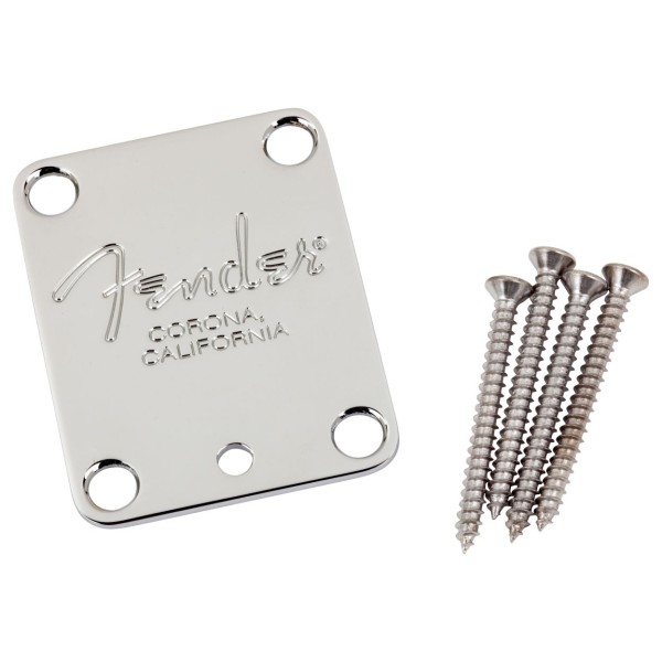 Fender 4-Bolt American Series Guitar Neck Plate with "Fender Corona" Stamp (Chrome)