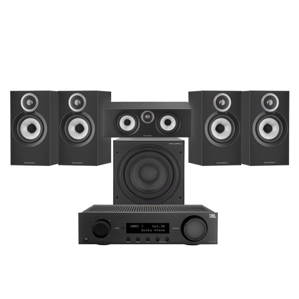JBL MA710 AV Receiver & Bowers & Wilkins 607 S3 5.1 Speaker Package, Black - Bundle