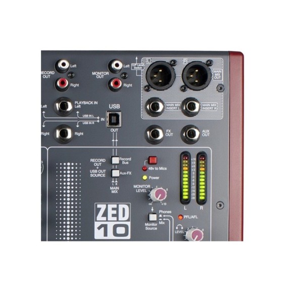 Allen & Heath ZED-10 USB Compact Stereo Mixer, Top Right Connections