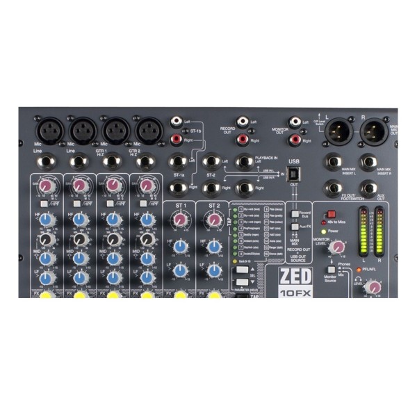 Allen & Heath ZED-10FX USB Compact Stereo Mixer, Top Half Connections