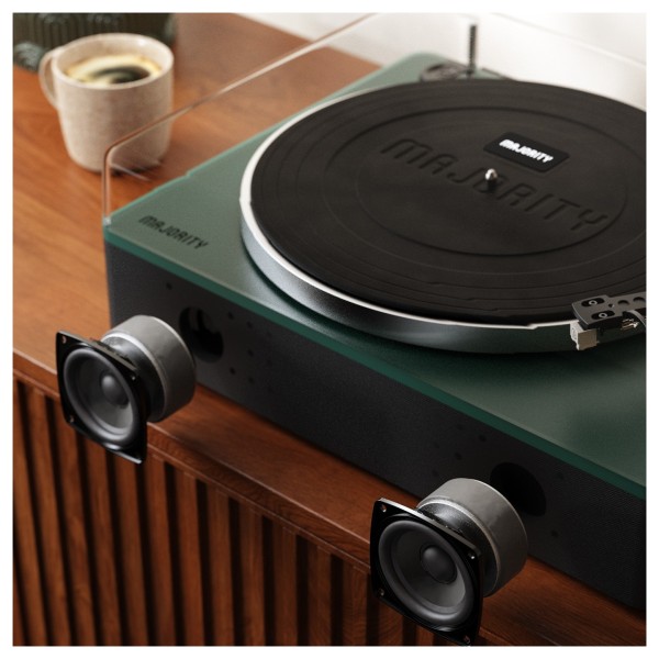 Majority Folio Bluetooth Turntable, Green - Exploded view, built-in speakers