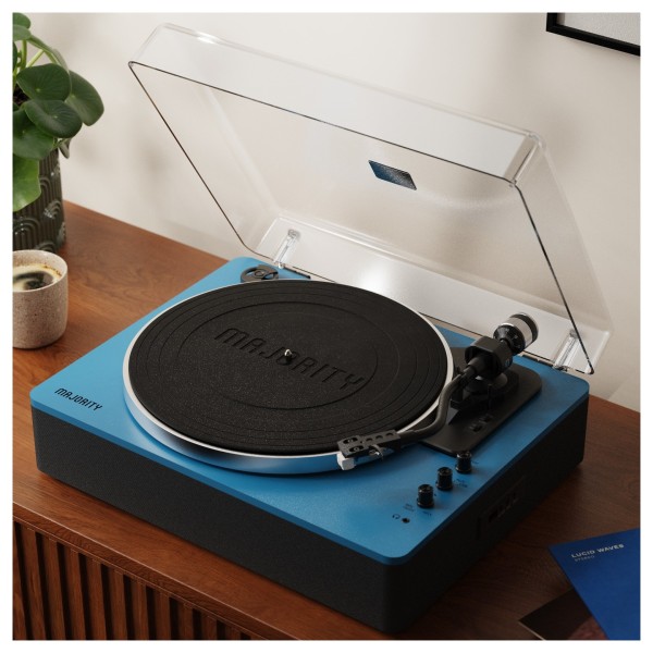 Majority Folio Bluetooth Turntable, Blue - Lifestyle Image