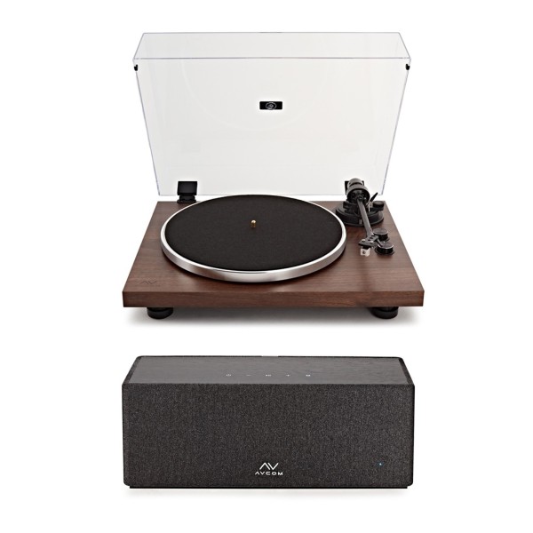AVCOM 2.0 Active Speaker Turntable System with Audio-Technica Stylus, Black & Walnut