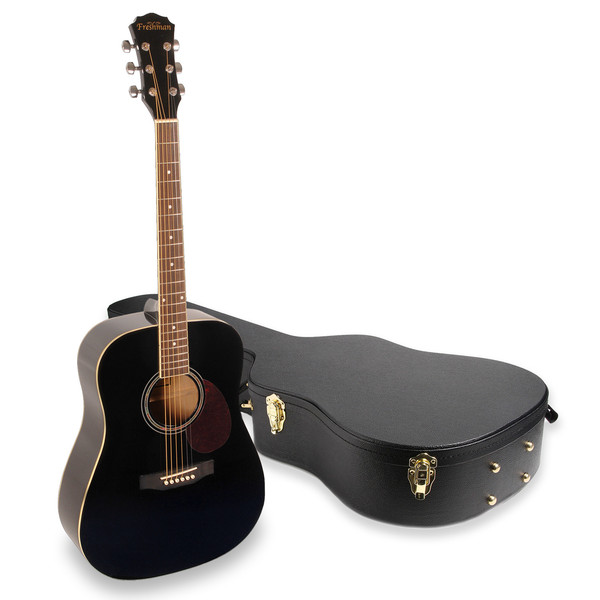 Freshman RENDBK Dreadnought Acoustic Guitar with Free Hardcase, Black