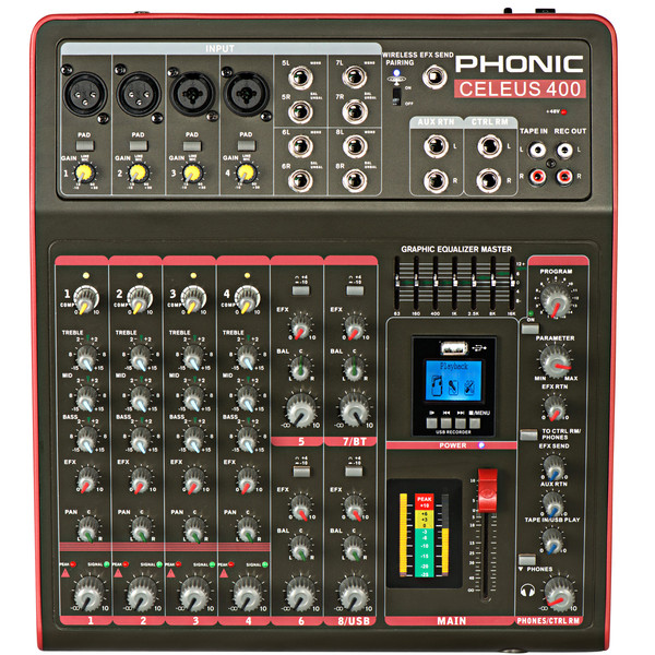 Phonic Celeus 400 Analog Mixer with USB Recorder and Bluetooth