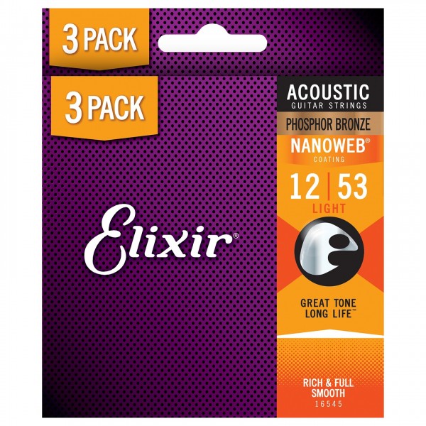 Elixir E16545 Nanoweb Phosphor Bronze Strings, 12-53 3 for 2