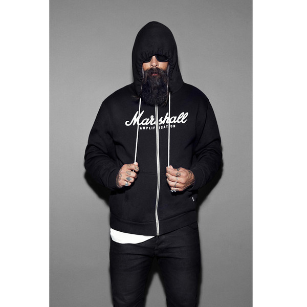 Marshall Zip Hoodie, Script Logo Graphic, Unisex Medium