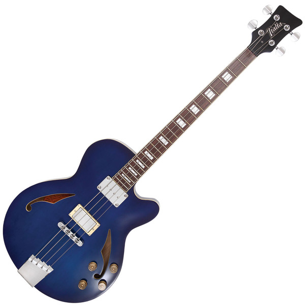 Italia Torino Semi-Hollow Body Bass Guitar, Transparent Blue w/ Bag