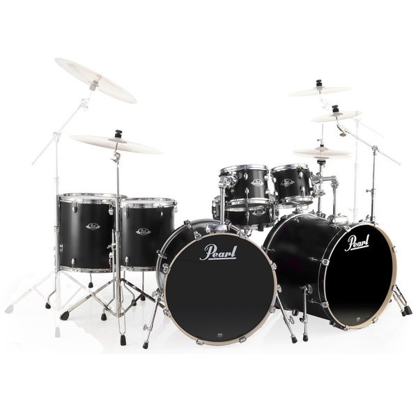 Pearl EXL Export Lacquer 22'' 7 Piece Drum Kit, Matte Satin Black