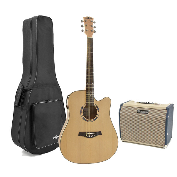 Deluxe Dreadnought Guitar and 25w SubZero Amp Pack, Birds Eye Maple