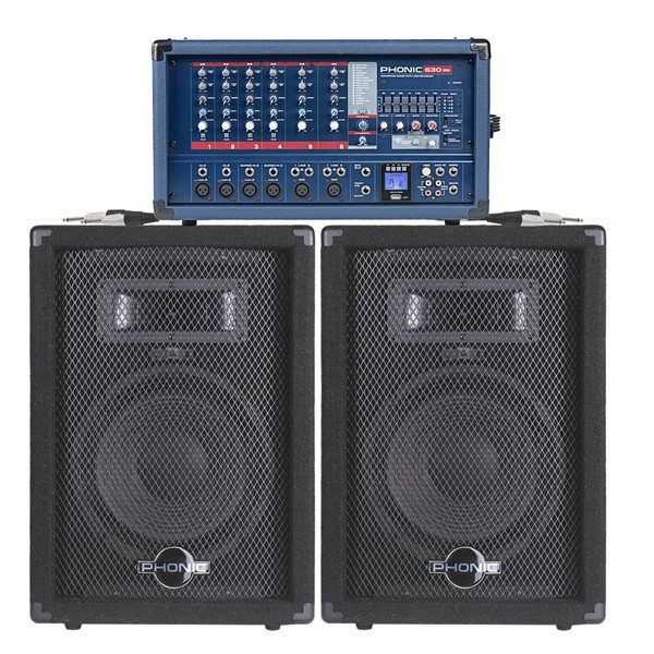 300W Phonic PA System with FX Mixer and Speakers