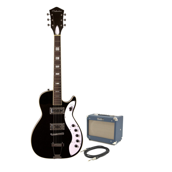 Silvertone 1423 Electric Guitar + SubZero Tube-5 Pack, Blackgold