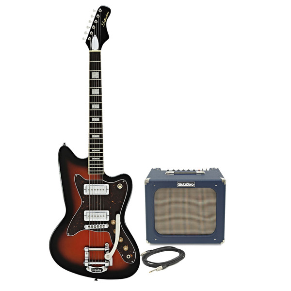 Silvertone 1478 Electric Guitar + SubZero Tube-20R Amp Pack, Red Burst