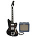 Silvertone 1478 Electric Guitar + SubZero Tube20R Amp Pack, Black