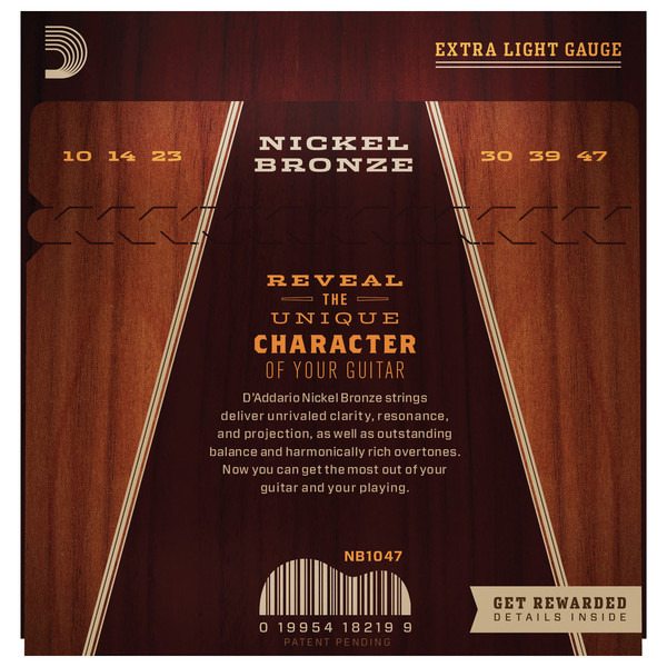 Daddario Nickel Bronze Acoustic Guitar Strings, Extra Light, 10-47
