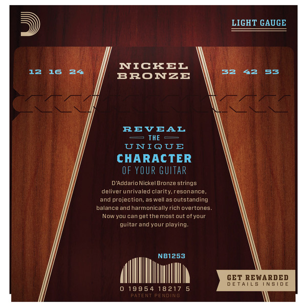 Daddario Nickel Bronze Acoustic Guitar Strings, Light, 12-53