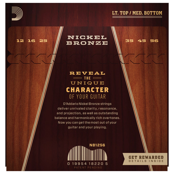 Daddario Nickel Bronze Guitar Strings Light Top Med Bottom, 12-56