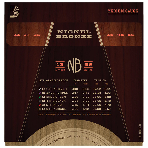 Daddario Nickel Bronze Acoustic Guitar Strings Medium 13-56