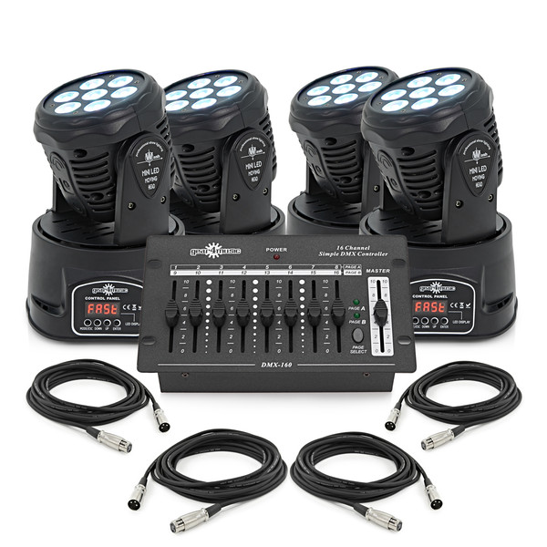 Mini LED Moving Head Quad Pack by Gear4music, Black