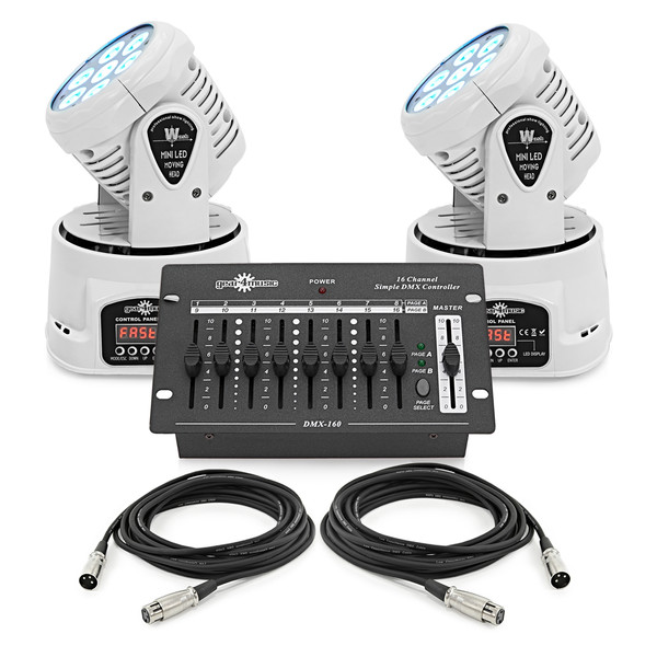 Mini LED Moving Head Twin Pack by Gear4music, White