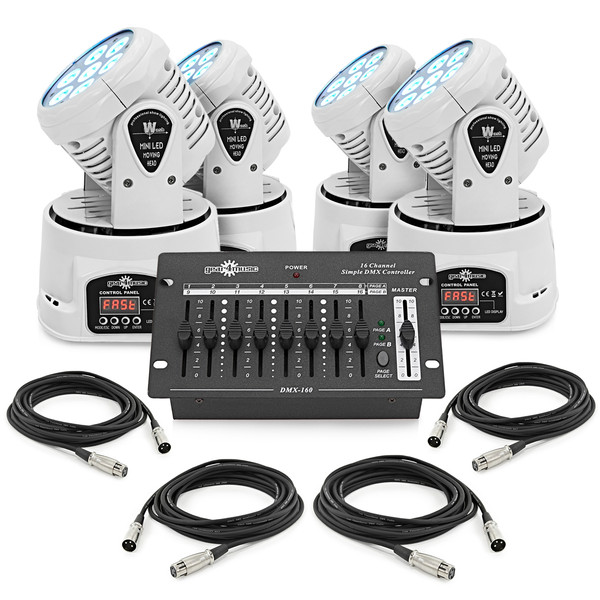 Mini LED Moving Head Quad Pack by Gear4music, White