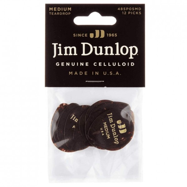 Dunlop Celluloid Teardrop Player Pack Of 12 (Medium), Shell - Front View - Pack