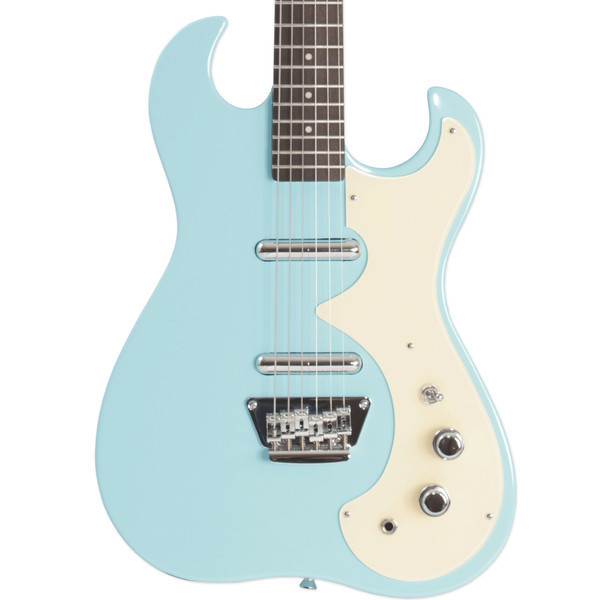 Silvertone 1449 Electric Guitar + SubZero Tube-20R Pack, Daphne Blue